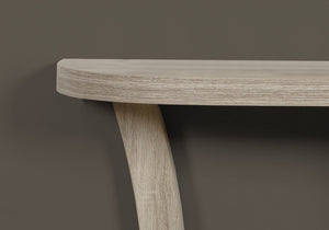 English Elm Accent Half-Moon Console Table in Taupe Wood-Look Laminate, Narrow Entryway Sofa Table with Shelf B2710P219027