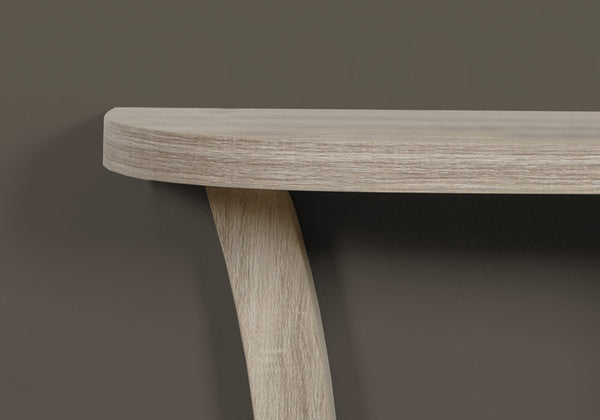 English Elm Accent Half-Moon Console Table in Taupe Wood-Look Laminate, Narrow Entryway Sofa Table with Shelf B2710P219027