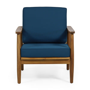 English Elm Christopher Knight Home® - Outdoor Acacia Wood Club Chair Teak with Dark Teal Cushion — Weather-Resistant, 400lb Capacity, Classic Slat Design 68624.00DT