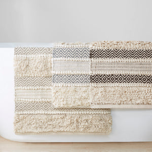 JLA Home INK+IVY - Woven Asher Hand-Woven Texture Stripe Bath Rug — Boho Shag & Geo Detail, Non-Skid, Machine-Washable 58 L x 22 W x 0.5H II72-1290