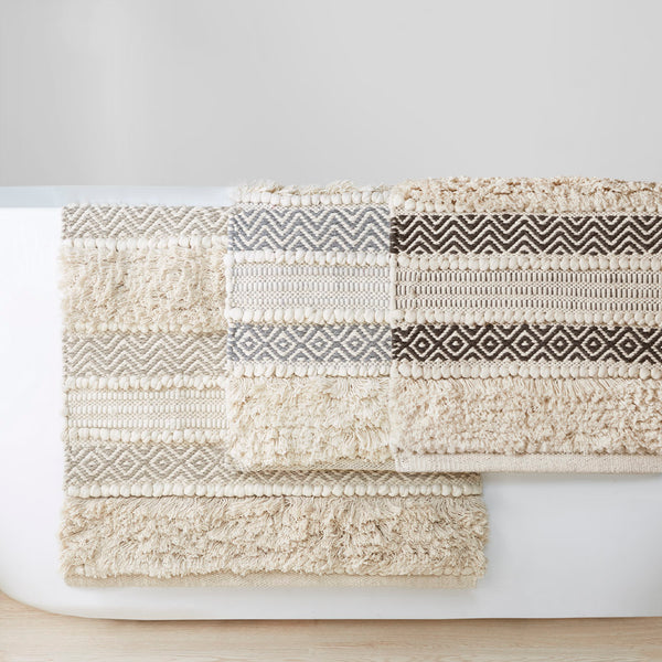 JLA Home INK+IVY - Woven Asher Hand-Woven Texture Stripe Bath Rug — Boho Shag & Geo Detail, Non-Skid, Machine-Washable 58 L x 22 W x 0.5H II72-1290