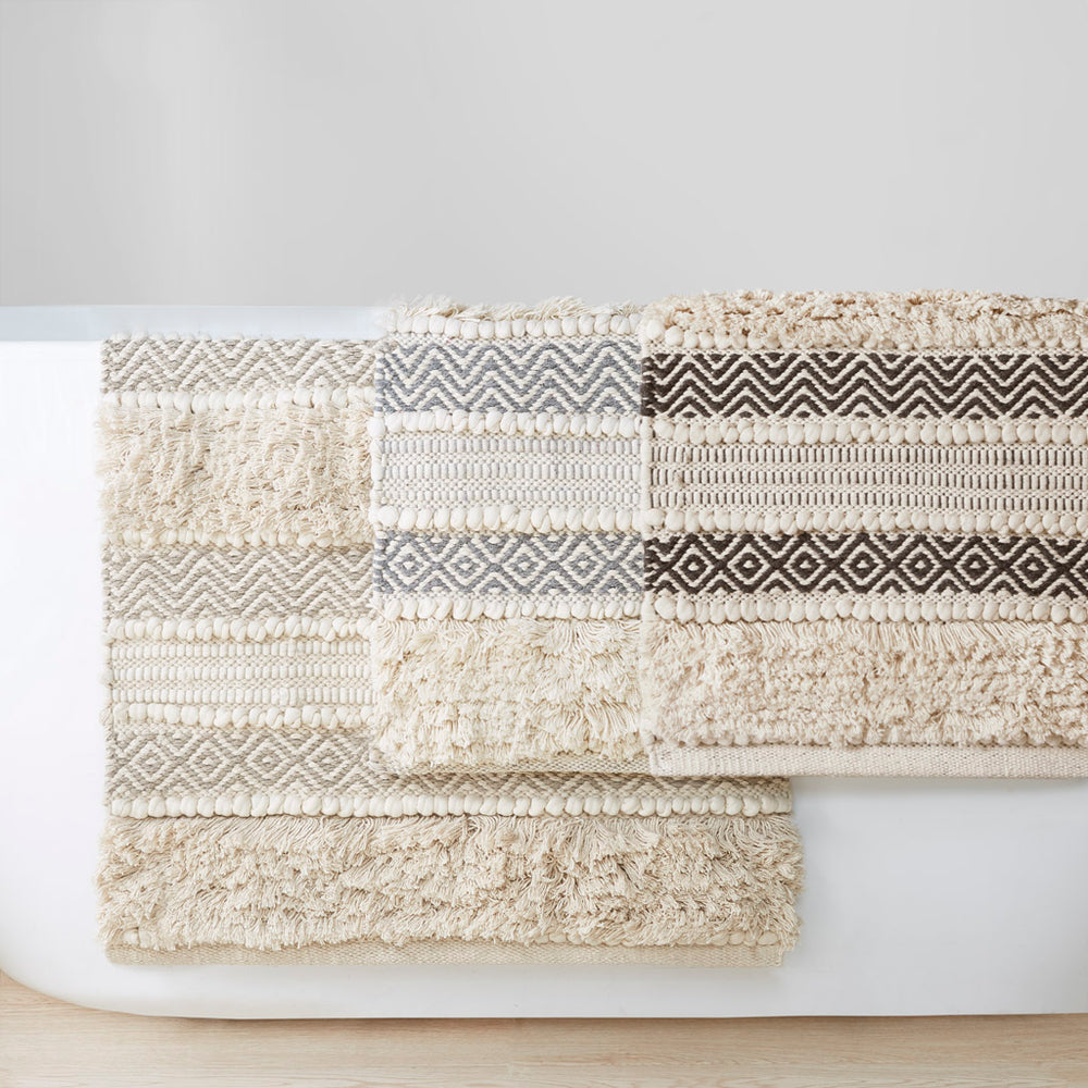 JLA Home INK+IVY - Woven Handcrafted Boho Bath Rug with Textured Stripes, Non-Slip Backing, Machine Washable Elegance 58 L x 22 W x 0.5H II72-1339