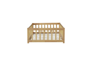 English Elm Twin Size Rubberwood Floor Bed with Safety Fence for Toddler Rooms Natural Finish W504P370531
