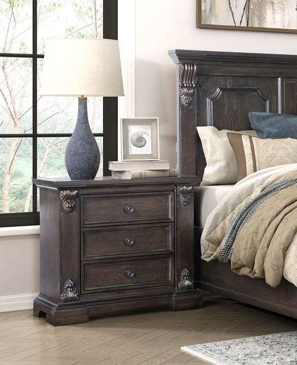 English Elm Elegant Cornwall 3-Drawer Nightstand Espresso Finish with Corbel Pilasters, Oak Veneer, Flat Black Knobs, Traditional Bedside Accent 35x18.5x33.5 inches B011P224821