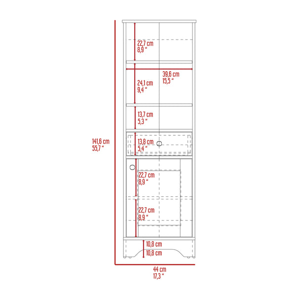 English Elm Alaskan Tall Linen Cabinet with Drawer & Single Door in Light Gray — Compact 17.3" W x 55.7" H Storage B128P148853
