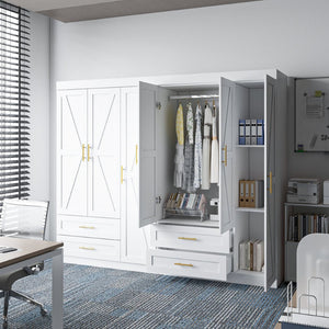 English Elm Shaker Three Door Wardrobe Armoire with Hanging Rod and Shelves for Bedroom White T3210S00005