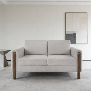 English Elm Comfy Mid-century Modern Loveseat with Walnut Legs Teddy Fabric 2-seat Small Space Sofa Grey W2308P463604