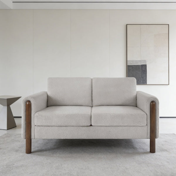 English Elm Comfy Mid-century Modern Loveseat with Walnut Legs Teddy Fabric 2-seat Small Space Sofa Grey W2308P463604