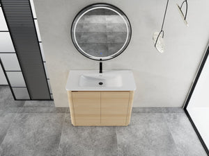 English Elm 40'' Freestanding Bathroom Vanity Plywood Cabinet Ceramic Sink Soft Close Doors W999S00518