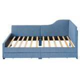 English Elm Twin Size L-Shaped Corduroy Daybed,Upholstered Bed Frame With 2 Storage Drawers,Blue