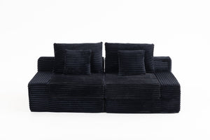 English Elm Double Cloud Plush Chaise Lounge Sofa Bed with Deep Seat, No Assembly, Ultra-Soft Corduroy Comfort Black W794S00004