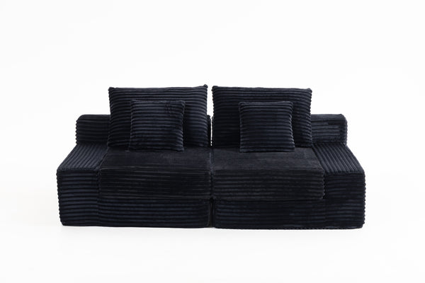 English Elm Double Cloud Plush Chaise Lounge Sofa Bed with Deep Seat, No Assembly, Ultra-Soft Corduroy Comfort Black W794S00004