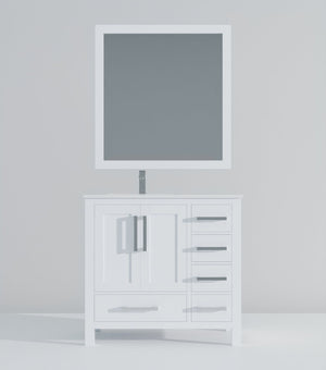 English Elm White Bath Vanity Set With Left Offset Quartz Top, Chrome Faucet, And 34-Inch Matching Mirror B2731S01258-GIGA