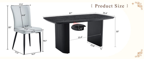 English Elm Table And Chair Set - Modern Black Wood Grain Dining Table With 4 Light Gray Pu Chairs, Stylish & Durable W1151S04183-GIGA