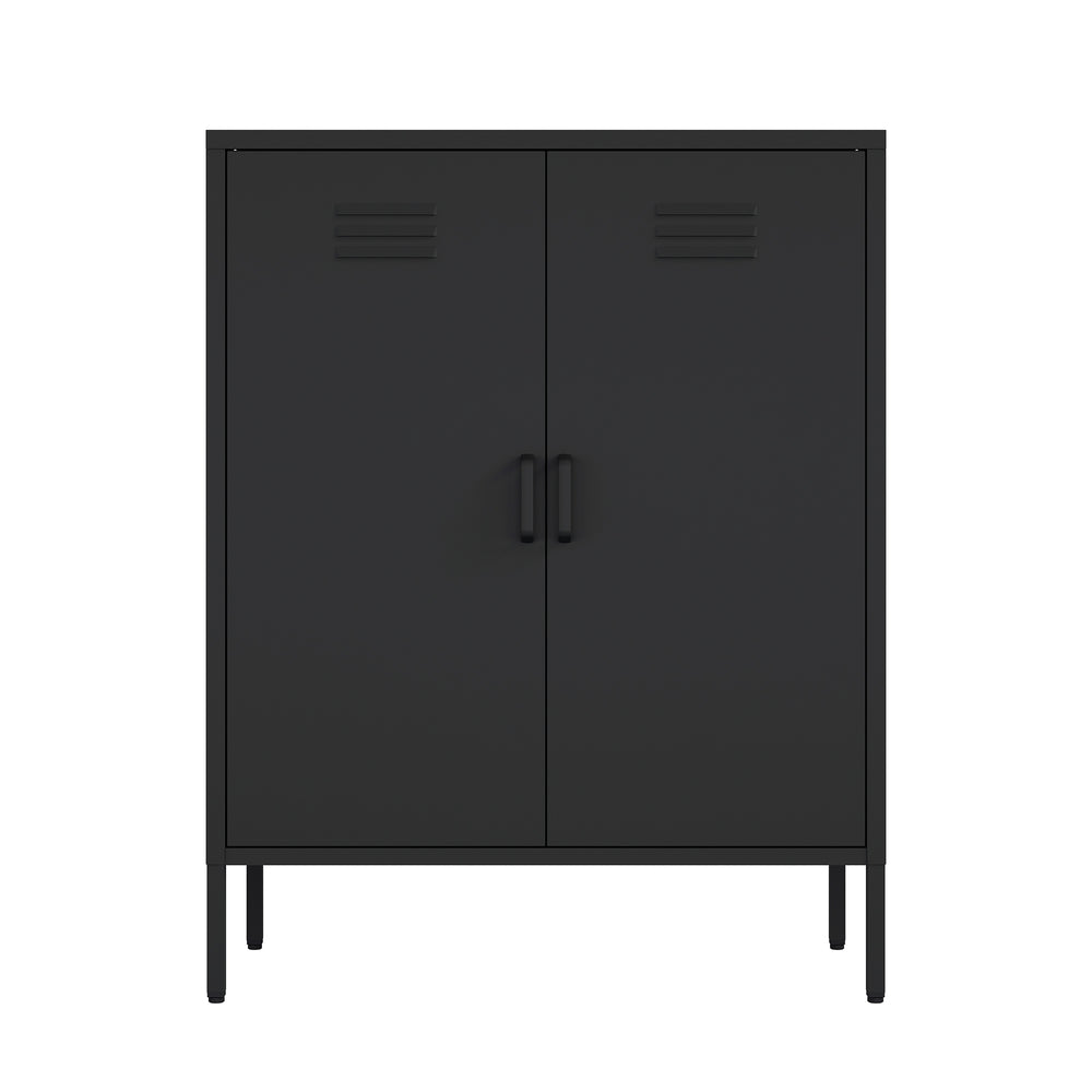 English Elm Naomi Metal Accent Cabinet 32" — Ventilated Double-Door Steel Storage with Adjustable Shelves, Modern Stability Black B365P397885