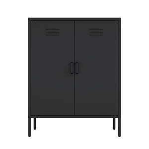 English Elm Naomi Metal Accent Cabinet 32" — Ventilated Double-Door Steel Storage with Adjustable Shelves, Modern Stability Black B365P397885