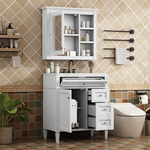 English Elm 30'' Bathroom Vanity Set With Sink, Modern Storage Cabinet, Mirror & 3 Drawers For Efficient Organization SW000127AAK-3