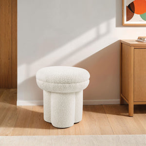 English Elm Contemporary Plush Pleated Round Ottoman Stool with Gold Trim Base, Velvet-Like Accent Seat for Living Room Beige 18 L x 18 W x 20 H B2741P388377