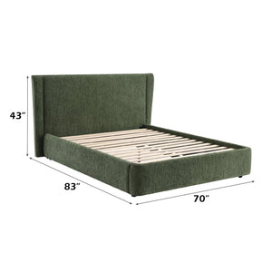 English Elm Cheryl Chenille Full Bed with Padded Headboard & Footboard, 15-Slat No-Box Spring Design, 330lb Capacity Dark Green 68.9 L x 5.91 W x 42.91 H B2726S00546