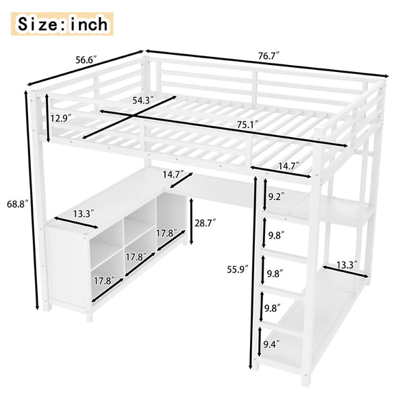 English Elm Twin House Bunk Bed with Slide Storage Stairs and Safety Rails for Kids Rooms W1580S00367