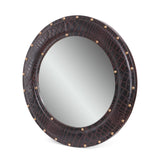 Christopher Knight Home® - Noble House - Dodds Handcrafted Boho Studded Croco Leather Round Wall Mirror, Dark Brown