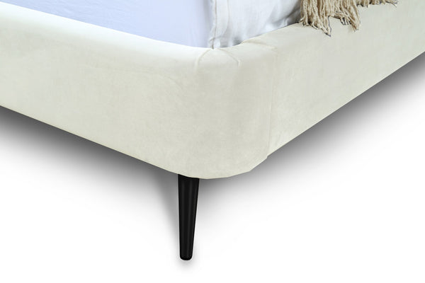 English Elm Queen Velvet Upholstered Bed Arched Headboard Mid Century Modern Bedroom Frame Black+Cream B365S00150