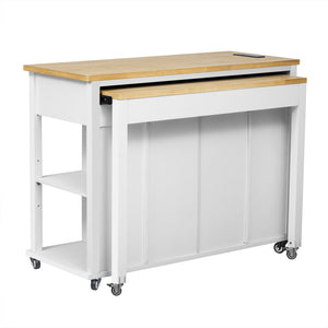 English Elm K&k Farmhouse Kitchen Island Extendable Table Rubber Wood Veneer Built-in Charging Storage White N707S215327W