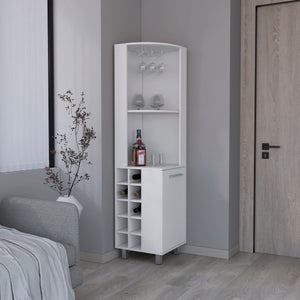 English Elm Corner Bar Cabinet with Ten Built-In Wine Slots, Cup Rack & Spacious Top Shelf for Entertaining White 44.88 L x 22.05 W x 4.72 H B097S00191