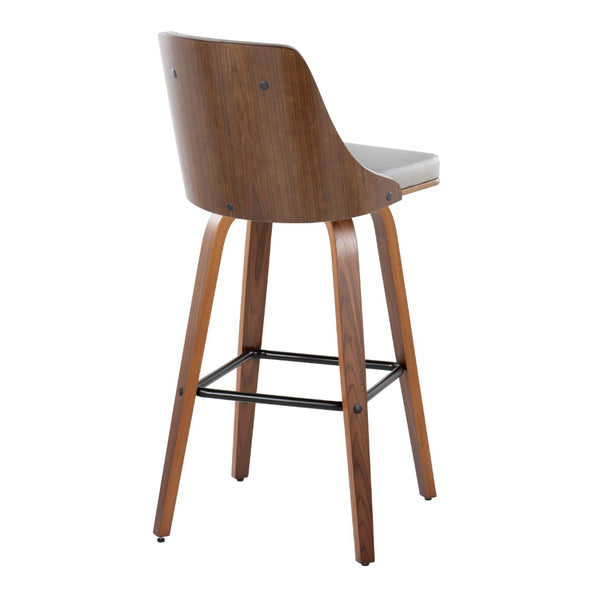 English Elm Fixed-height Swivel Barstools Velvet Seat Bentwood Legs Chrome Footrest Set of 2 B202S02186