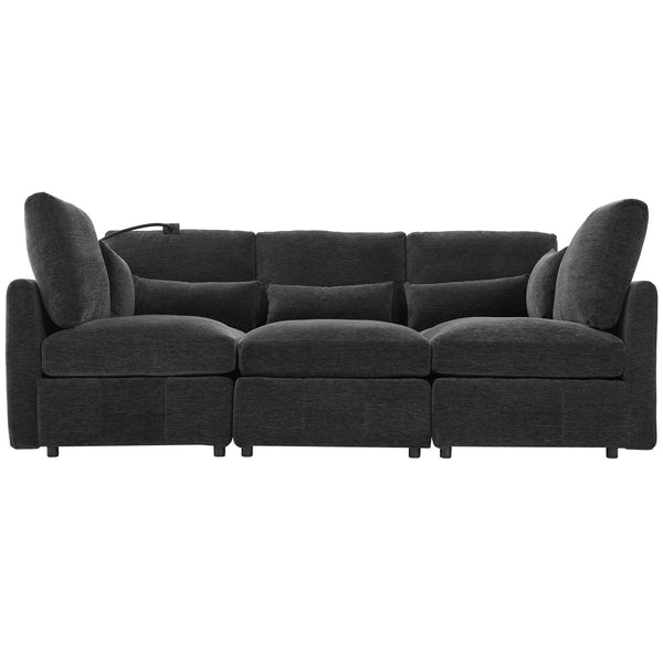 English Elm Modern Sectional Sofa: Versatile U-Shaped Couch With Usb Ports, Movable Ottoman & Lumbar Pillows N719S002050B