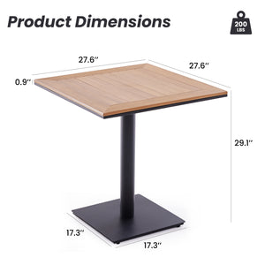 English Elm Patio Square Outdoor Table with Wood-Look Plastic Top, Khaki, Weatherproof Powder-Coated Steel Legs T3623P409869