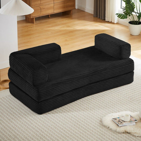English Elm Loveseat Cloud Sectional Sofa with Corduroy Upholstery Plush Sponge Core Modular Design Black W2339P411911