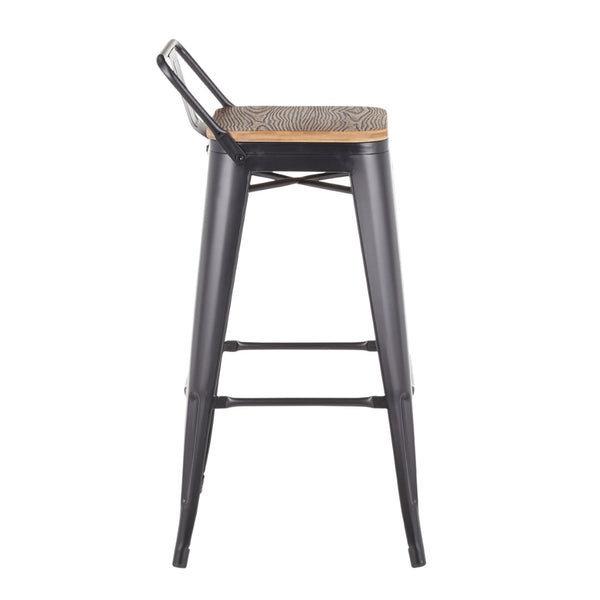 English Elm Low Square Back Industrial Barstools Bamboo Seat Steel Frame for Home Bar Set of 2 B202P222308
