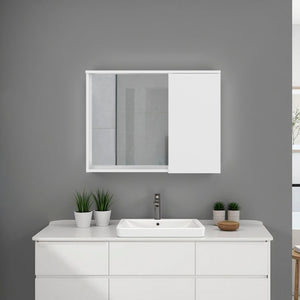 English Elm Milan Wall Mounted Medicine Cabinet with Mirror Slim White Bathroom Storage Organizer B128P473982