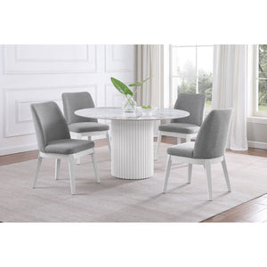 English Elm Quincy Round Sintered Stone Pedestal Dining Table Marble Look Seats Six B062S01390