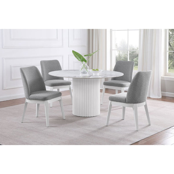English Elm Quincy Round Sintered Stone Pedestal Dining Table Marble Look Seats Six B062S01390