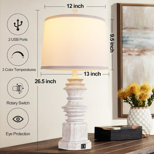 English Elm Table Lamps Set Of 2 With Usb Ports – Farmhouse Style Bedside Lighting, 3 Color Modes & Eye-Friendly Design W3355P323259-GIGA