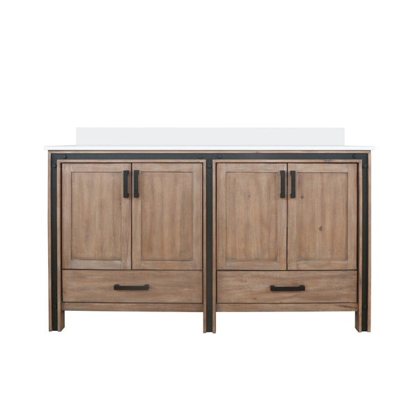 English Elm Rustic Barnwood Double Bath Vanity With Cultured Marble Top - Spacious Storage & Soft-Close Design B2731P260716-GIGA
