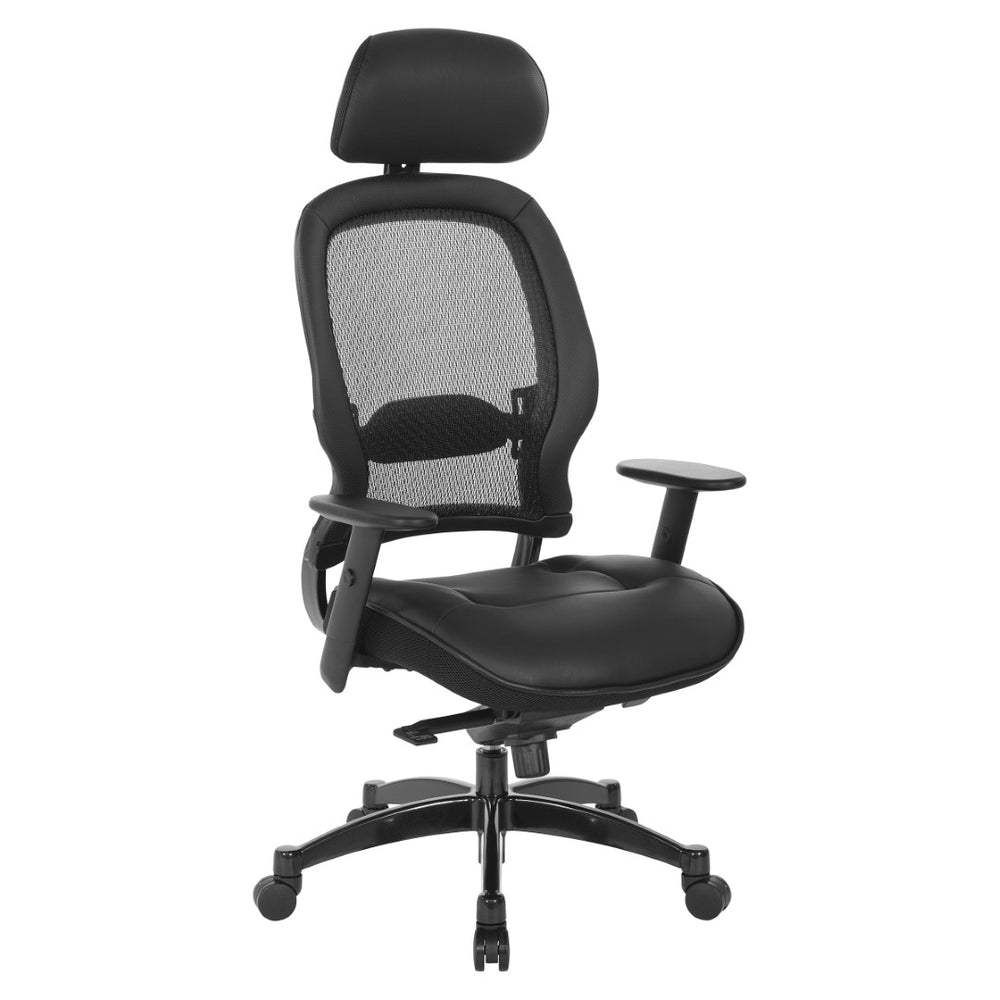 OSP Home Furnishings Pro Ergonomic Mesh Back Office Chair with Lumbar Support Padded Leather Seat Gas Lift 27008