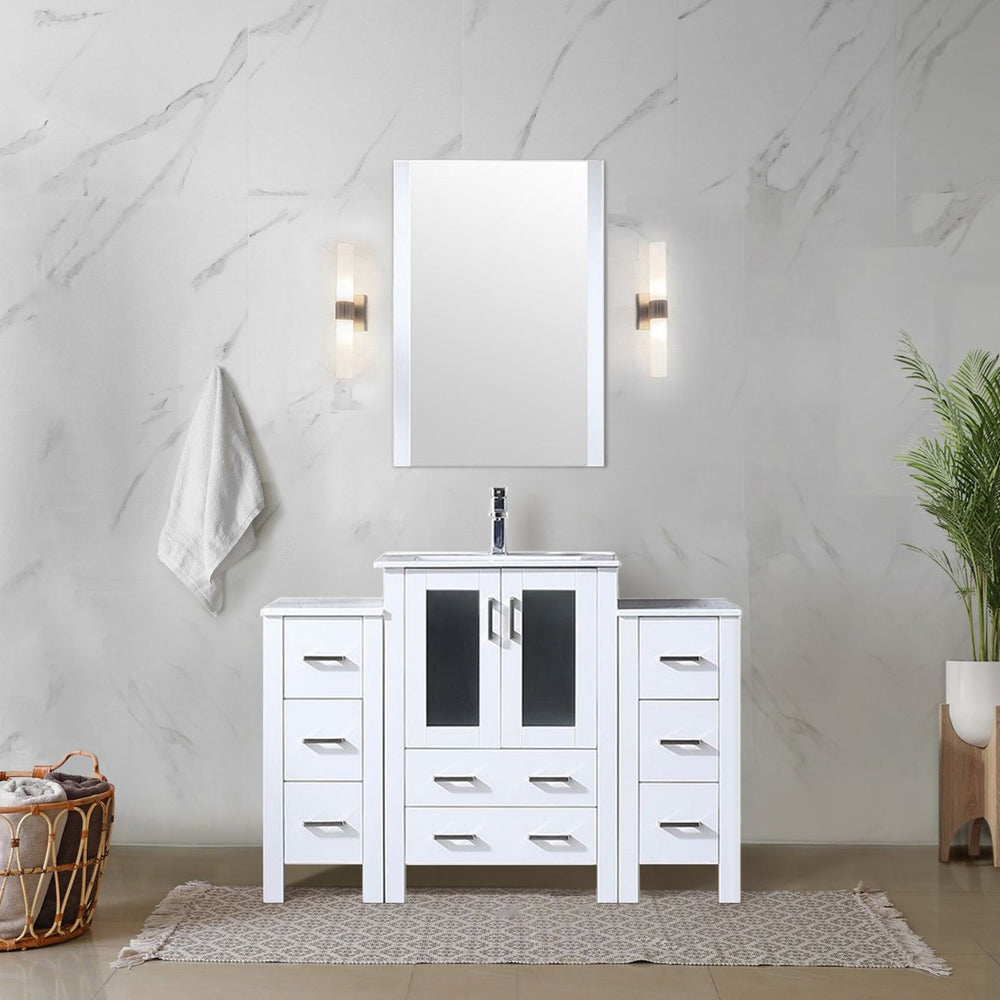 English Elm Volez 48" White Single Bath Vanity with Side Cabinets, Solid Wood, Soft-Close Drawers, Ceramic Top B2731P337014