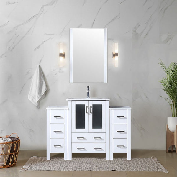 English Elm Volez 48" White Single Bath Vanity with Side Cabinets, Solid Wood, Soft-Close Drawers, Ceramic Top B2731P337014