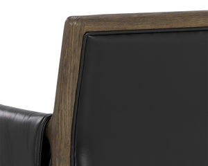 Sunpan Mauti Dining Armchair: Vintage-Inspired Design with Rustic Charm and Handcrafted Leather Elegance Distressed Brown / Cortina Black Leather