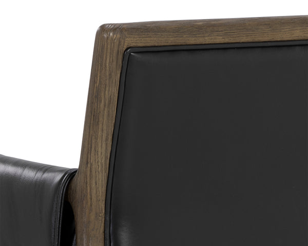 Sunpan Mauti Dining Armchair: Vintage-Inspired Design with Rustic Charm and Handcrafted Leather Elegance Distressed Brown / Cortina Black Leather