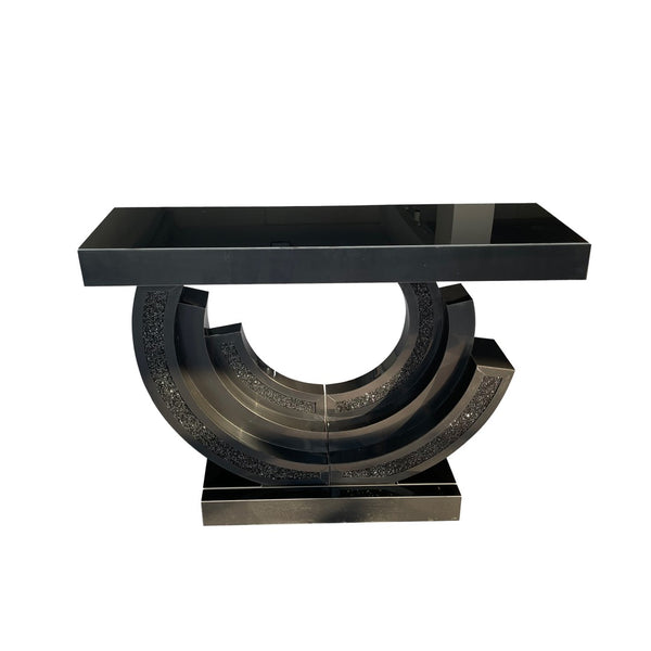 English Elm Mirrored Console Table with Diamond Inlay Double O Base Glam Entryway Accent Black W3836P420833