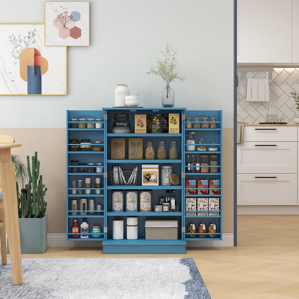 English Elm HOMCOM 41" Kitchen Pantry Storage Cabinet with 5-Tier Shelves, 12 Door Racks, Anti-Tip Straps, Sleek Design Blue W2225P229099