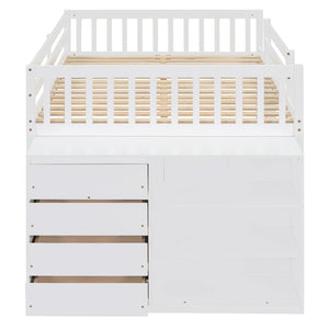 English Elm Full Over Bunk Bed with Four Drawers Three Shelves Pine and Mdf Kids Frame White LT000267AAK-1