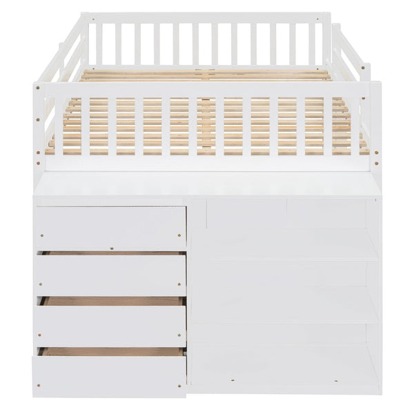 English Elm Full Over Bunk Bed with Four Drawers Three Shelves Pine and Mdf Kids Frame White LT000267AAK-1