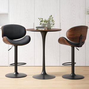 English Elm Counter Height Stools Set of 2 Mid-century Metal Legs Ergonomic Kitchen Island Seating Black T3623P430918