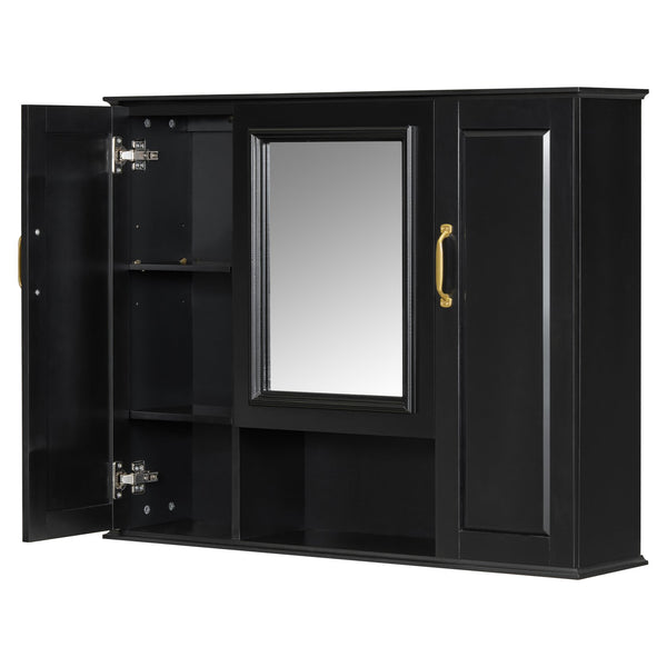 English Elm 36'' Mirror Cabinet with 3 Doors — Wall-Mounted Bathroom Storage Unit, MDF & Pine, Spacious Shelves Black N725P346902B