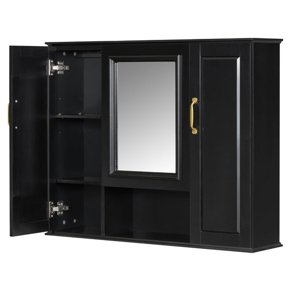 English Elm 36" Freestanding Single Sink Bathroom Vanity Rubberwood Cabinet with Matching Mirror Black N725S314034B